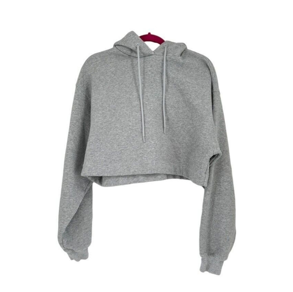 ALO Yoga Bae Hoodie Cropped Gray Hooded Sweatshirt - Picture 2 of 9